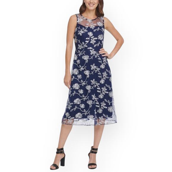 New $160 DKNY Sleeveless Floral Midi Dress Embroidered Tapestry Wedding Cocktail - Picture 12 of 12
